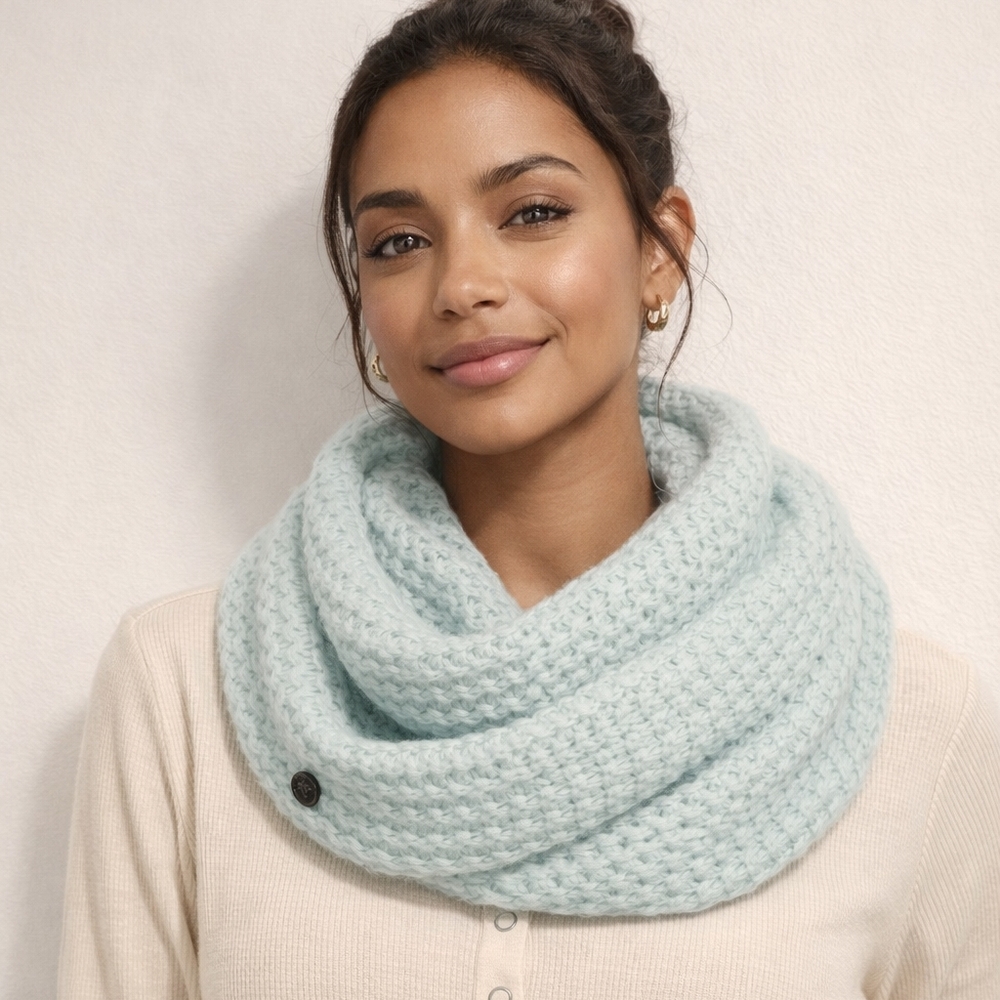 BCBG Light Green Knit Waffle‎ Scarf Multi Use Headcover Infinity COZY Thick